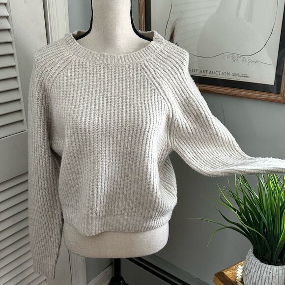 PURE US Sweater Womens Large Beige Cropped Chunky Knit Neutral Minimalist Winter - Picture 1 of 13